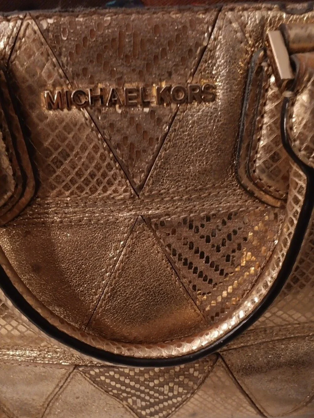 Michael Kors Small Metallic Gold Quilted Satchel with Shoulder Strap